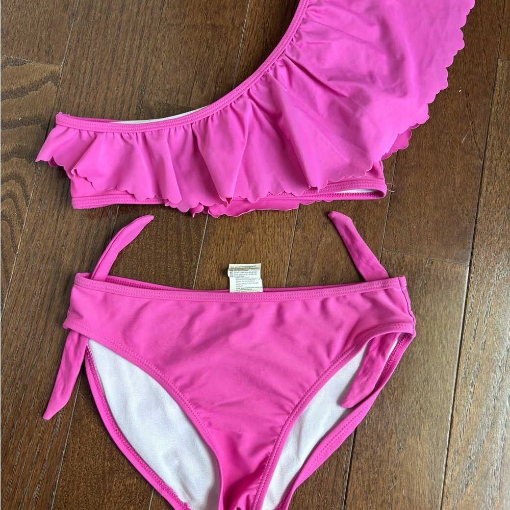 Snapper Rock Pink Ruffle One Shoulder Bikini
